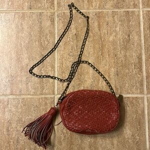 Anthropologie woven tassel shoulder bag